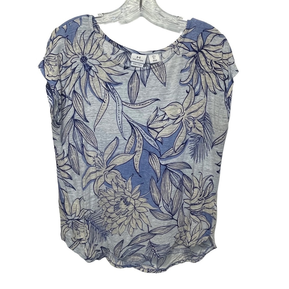 Halston Heritage Blue and Cream Floral Blouse Women’s Size Large